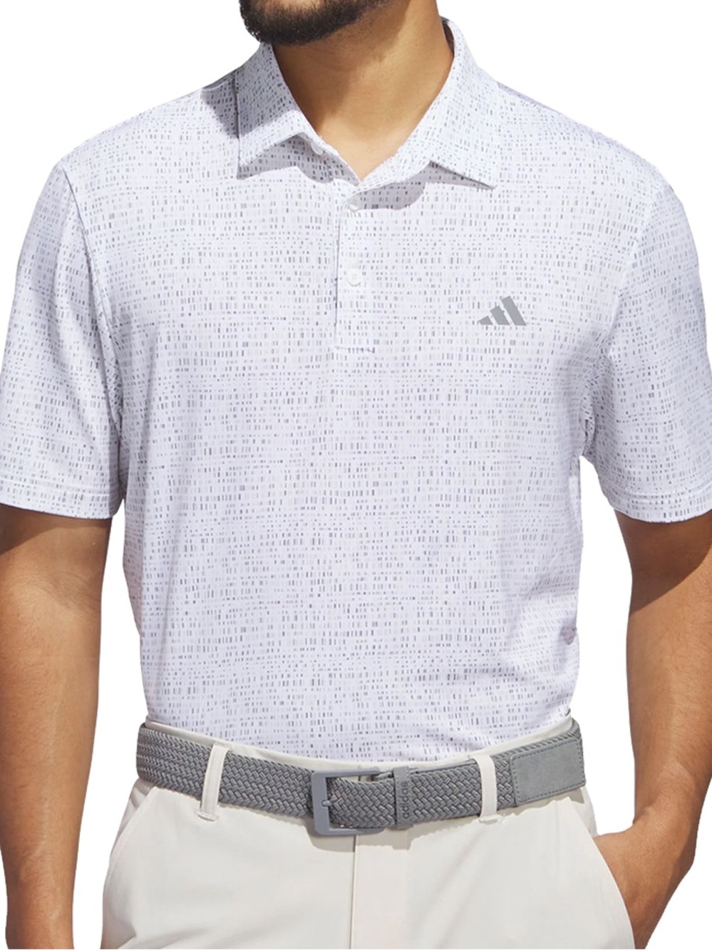 Adidas Ultimate365 All-Over Dash Pattern Golf Shirt White Grey Mens XL